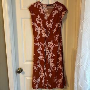 Iman Burnt Orange White Floral Casual Dress Women’s Size Small